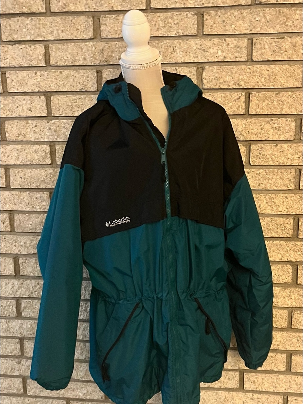Vintage Columbia Sportswear Jacket XL Teal Black Colorblock Hooded 90s